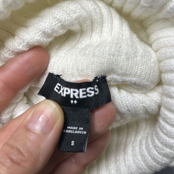 EXPRESS Ribbed Turtleneck Long Sleeve Knit Shirt Women's Small Beige - Picture 7 of 10